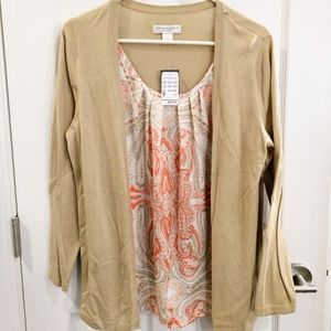 NWT Christopher & Banks Peach Tan Cardigan Twofer